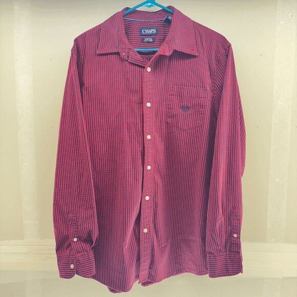 Chaps by Ralph Lauren Plaid Flannel Red Blue Long Sleeve Mens Large Comfy City - Picture 1 of 5